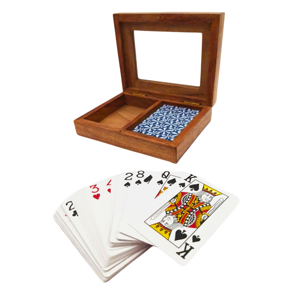 Deux jeux de cartes dans une boîte en bois avec couvercle en verre - DNU-007