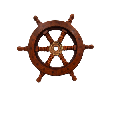 Roue de gouvernail en bois avec insert en laiton et emplacement pour coin - diamètre 30 cm - cadeau idéal avec possibilité de gravure personnalisée - style marin et rétro