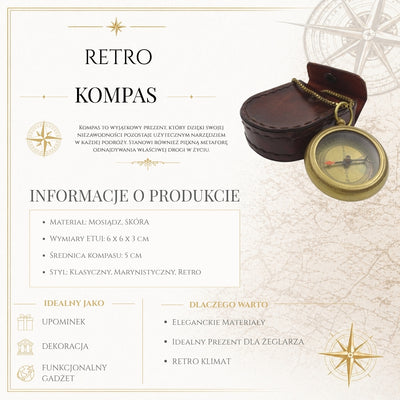 Stylish Brass Compass with Chain in Leather Case - COM-0470A