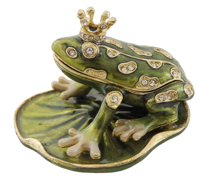Exklusives, reich verziertes kleines Metallkästchen mit Kristallen - Frosch - B0746-54