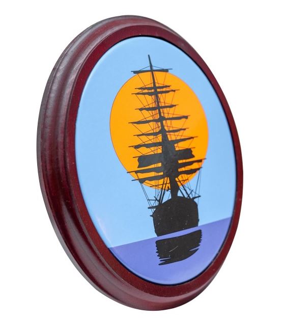 Bild Segelschiff Sonnenuntergang - Holzrahmen - Emailschild - Maritime Dekoration