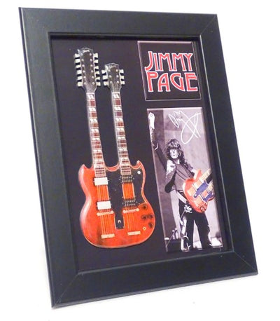 Mini guitare dans le style Jimmy Page double manche dans un cadre FMG-011