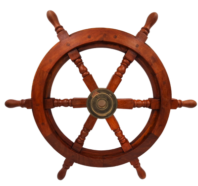 Holzsteuerrad mit Messingeinsatz – Durchmesser 60 cm – Maritime Retro-Dekoration als Geschenk für einen Segler