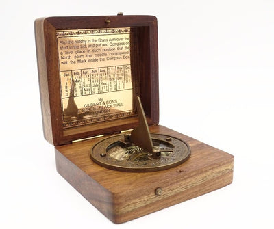 Bussola con Orologio Solare Gilbert in Custodia di Legno con Possibilità di Personalizzazione Incisa