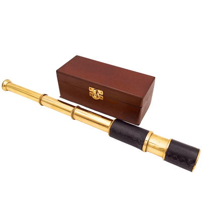 Brass and Leather Spyglass in a Wooden Box – HT01
