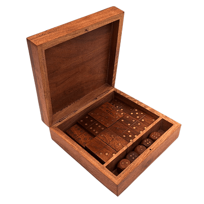 Ensemble de jeux - domino et dés à jouer dans une boîte en bois - DO-002