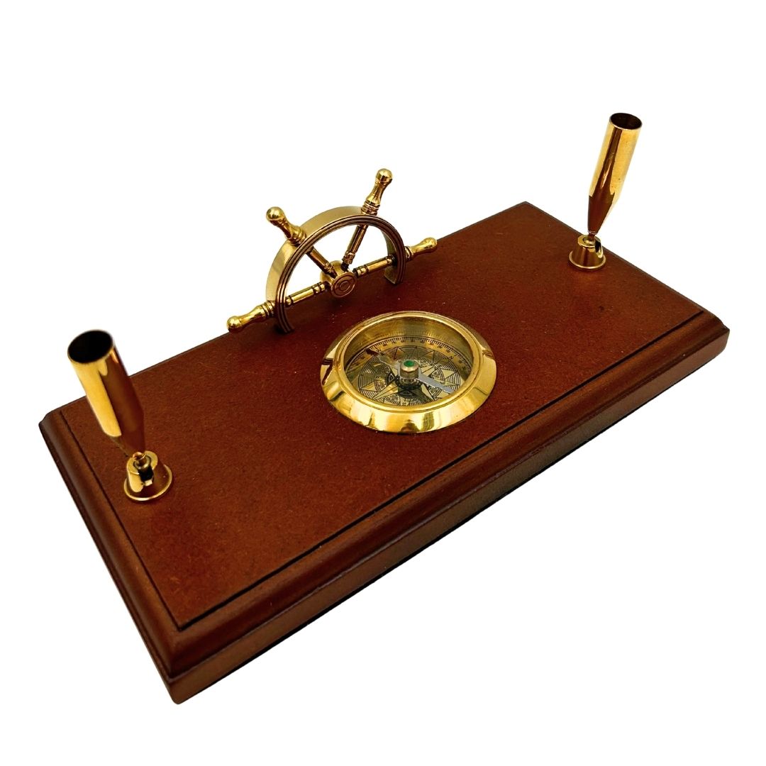 Maritimes Schreibtischset – Steuerrad, Kompass, Stifthalter – TT019
