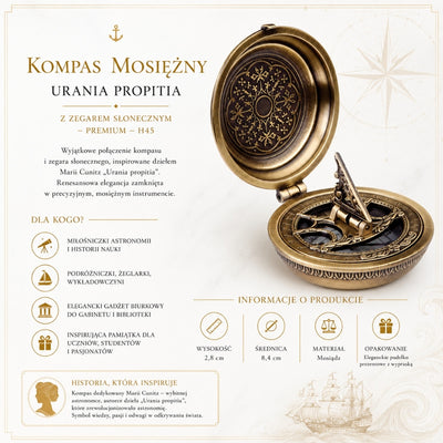Brass Urania Propitia compass with sundial - premium - H45