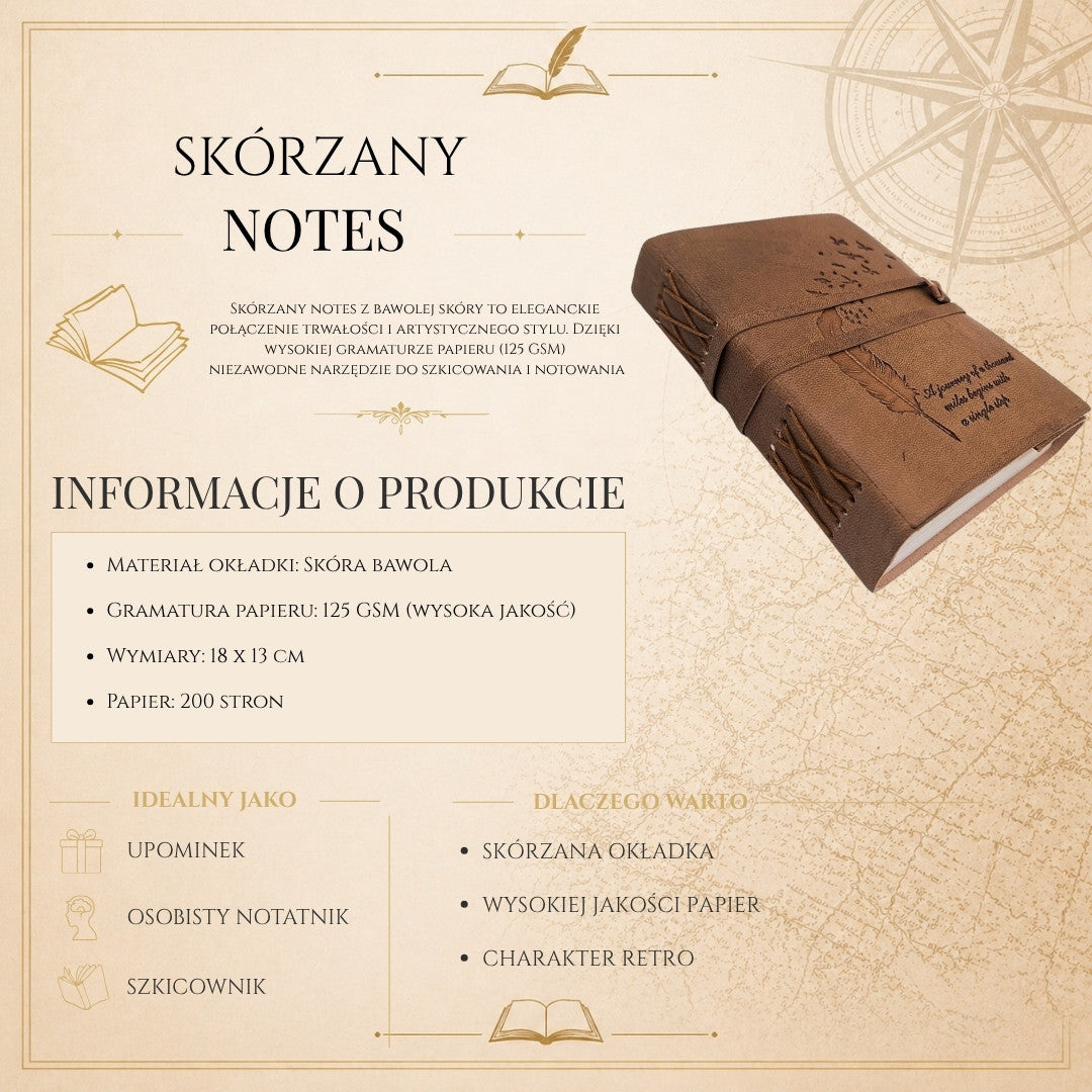 Retro-Leder-Notizbuch mit Inschrift, 200 Seiten - AH04