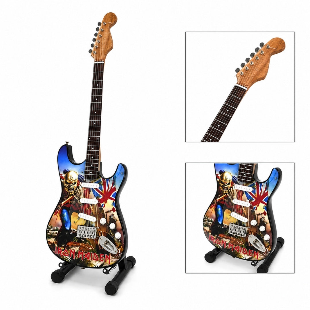 Mini Decorative Iron Maiden “The Trooper” Guitar Made of Mahogany - Handmade Ornament for Music Fans