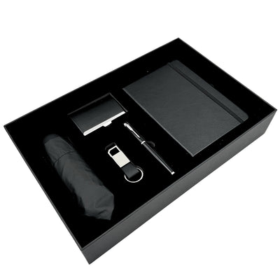 Elegantes Premium-Business-Geschenkset - Ledernotizbuch Regenschirm Visitenkartenetui Kugelschreiber Schlüsselanhänger - EE15