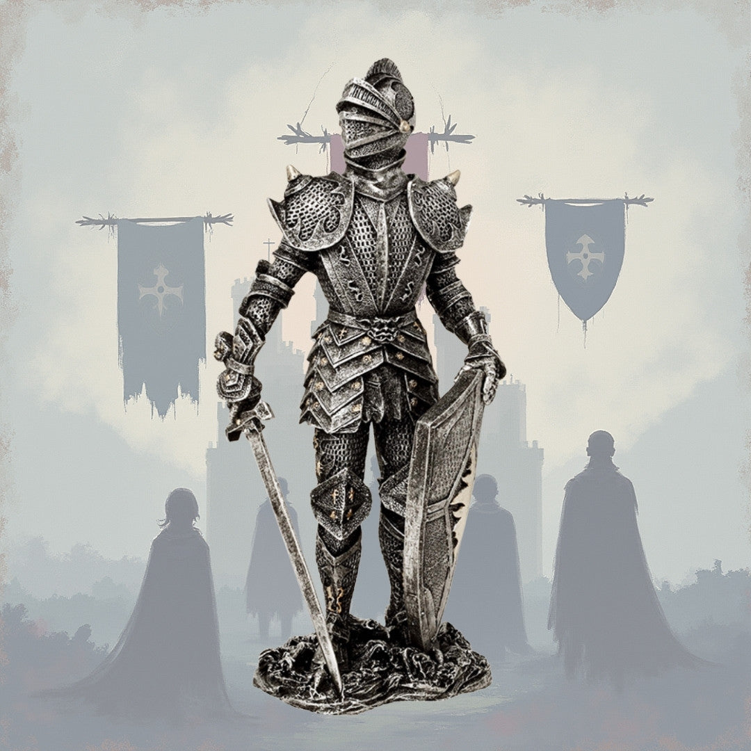 Dekorative Figur Ritter in silberner Rüstung Höhe 30 cm – MC-23053