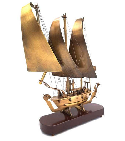 Großes Messingschiff auf Holzsockel - 38cm - N-3615B