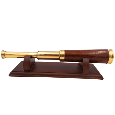 Messing-Holz-Fernrohr auf elegantem Holzsockel – Retro-Dekoration – CER029