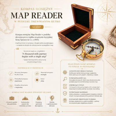 Messingkompass Map Reader in Retro-Holzkasten - NC1087