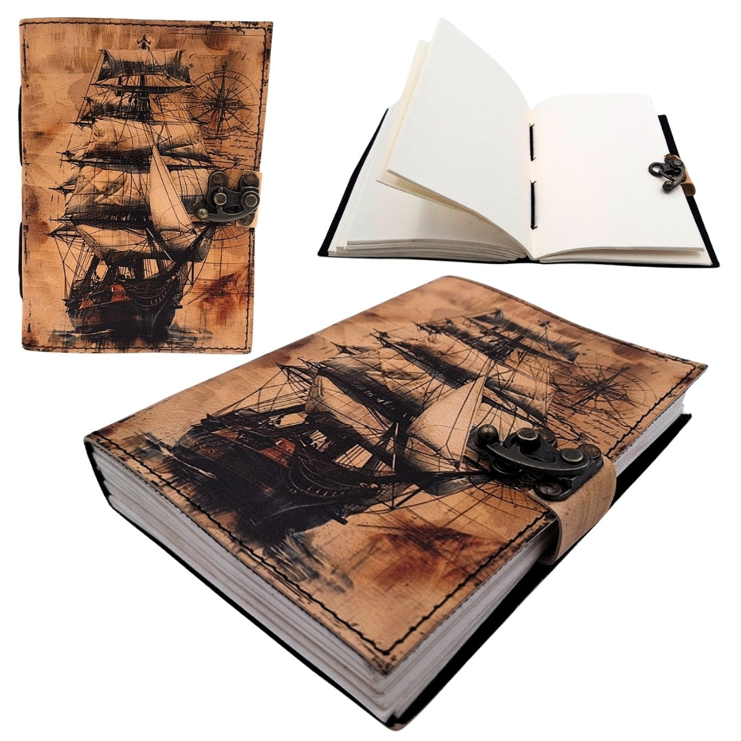 Carnet en cuir maritime Voilier rétro - Cadeau pour navigateur – AH11