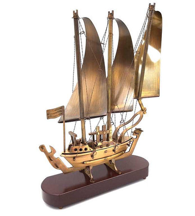 Großes Messingschiff auf Holzsockel - 38cm - N-3615B
