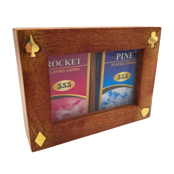 Deux jeux de cartes dans une boîte en bois avec couvercle en verre - DNU-007