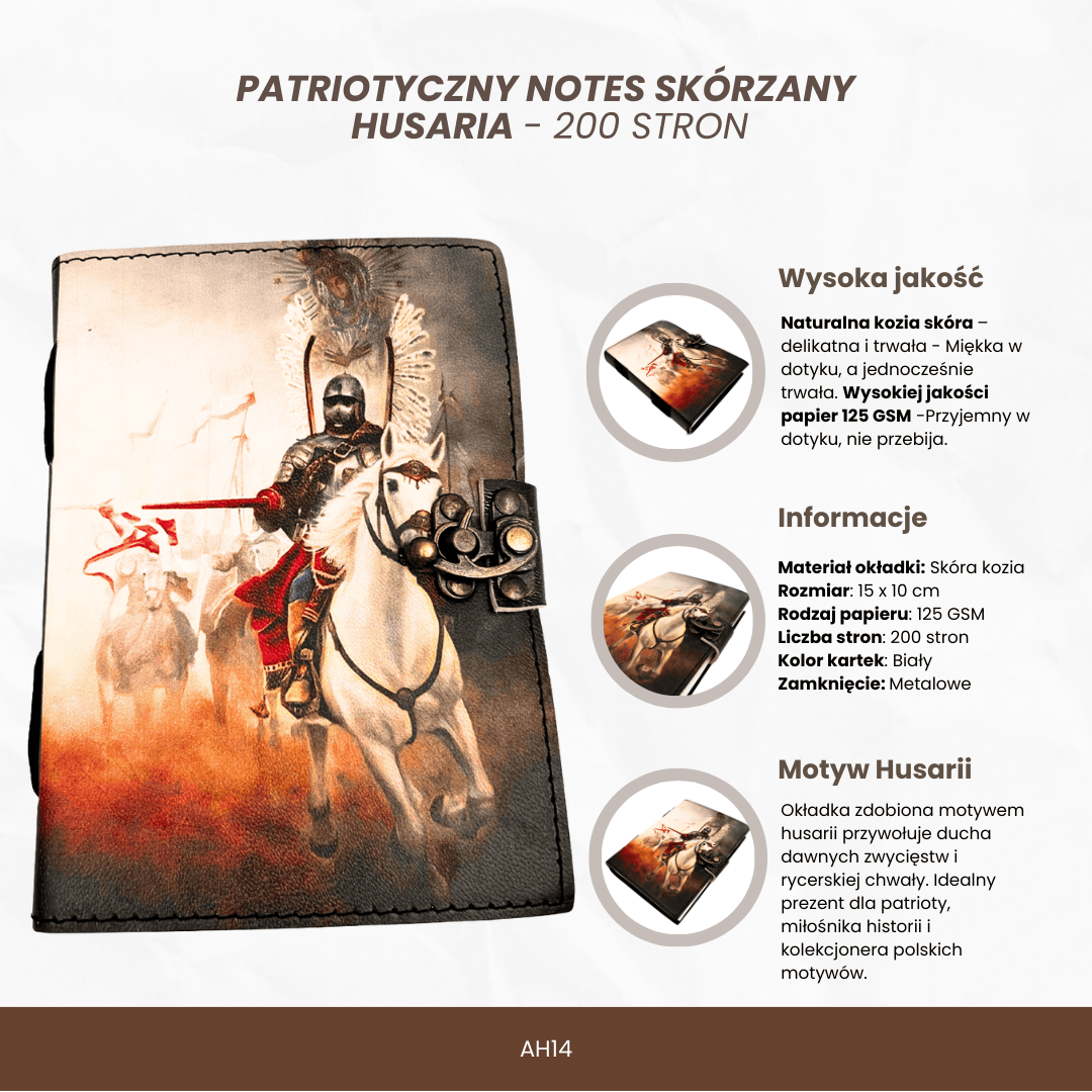 Taccuino in pelle Diario Ussari alati patriottico - 200 pagine - AH14