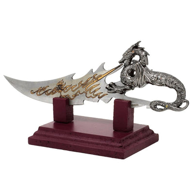 Dekorativer Dolch Drache auf Sockel 19 cm - Fantasy - Edelstahl – SW-185
