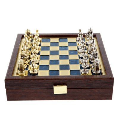 Échiquier élégant haut de gamme en laiton 20x20cm, style byzantin, avec gravure personnalisée - Cadeau idéal pour un joueur d’échecs et un passionné d’histoire - Pièces fabriquées à la main avec finition dorée et argentée