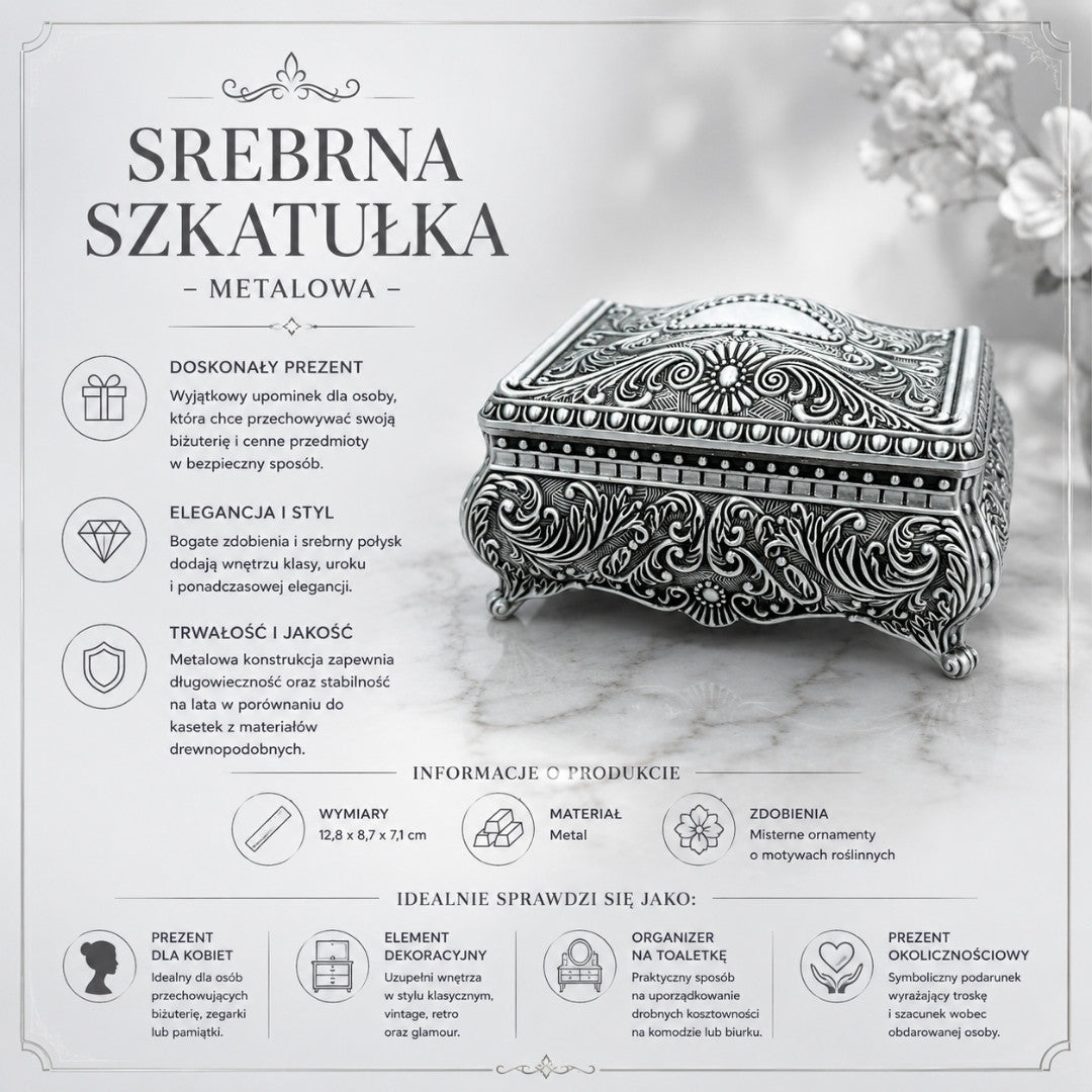 Silberne Metallschatulle für Schmuck – 20-74M