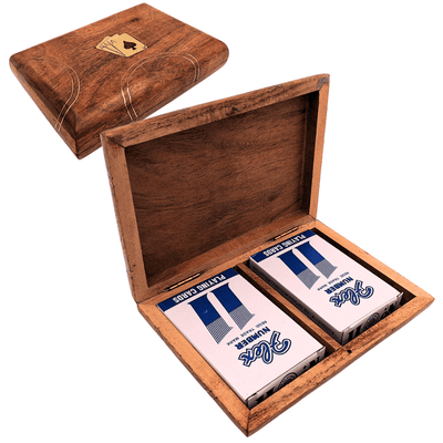 Ensemble de 2 jeux de cartes dans une boîte en bois – Cadeau élégant – Vintage – DNU-2791