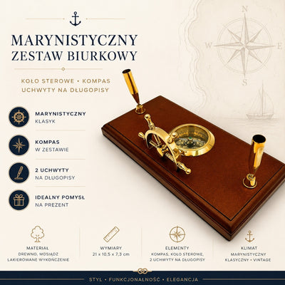 Maritimes Schreibtischset – Steuerrad, Kompass, Stifthalter – TT019