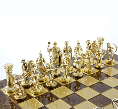 Große exklusive Messingschachfiguren – gold-silbern - Bogenschützen 44x44cm – S10BGS