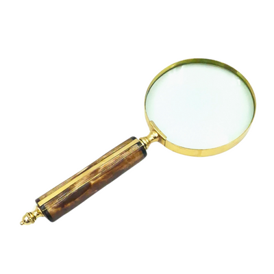 Loupe MFM avec monture en laiton et manche en os, grossissement 3.5x, personnalisable par gravure, idéale comme cadeau pour un collectionneur, coloris or et blanc/crème, dimensions 10 x 23 x 1.9 cm
