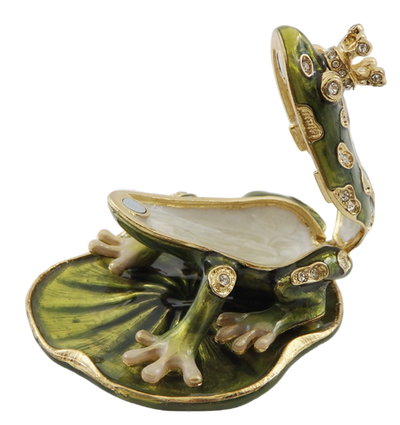 Exklusives, reich verziertes kleines Metallkästchen mit Kristallen - Frosch - B0746-54
