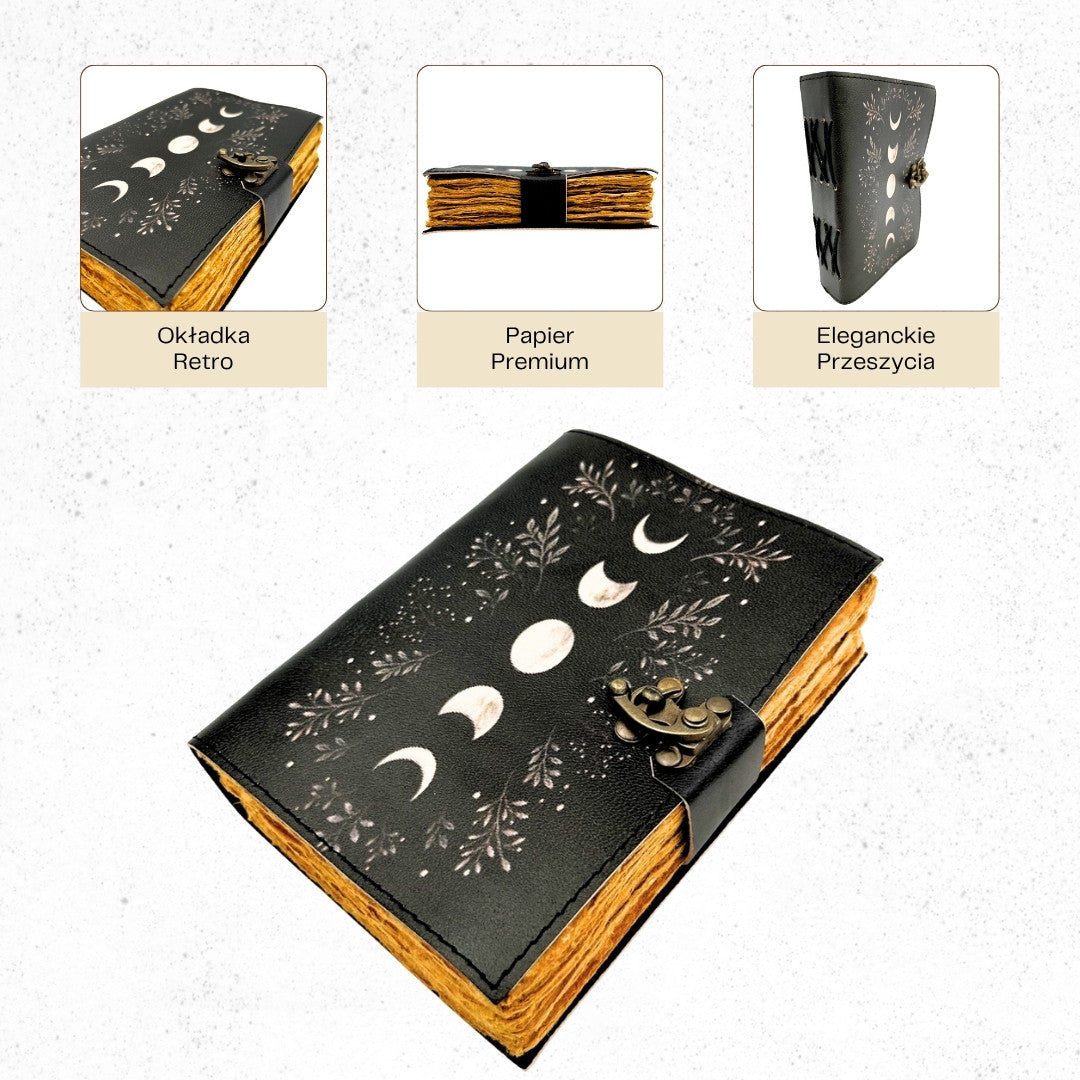 Retro-Ledernotizbuch mit Mondphasen – Ziegenleder, 200 Seiten, Papier 150 GSM – H080