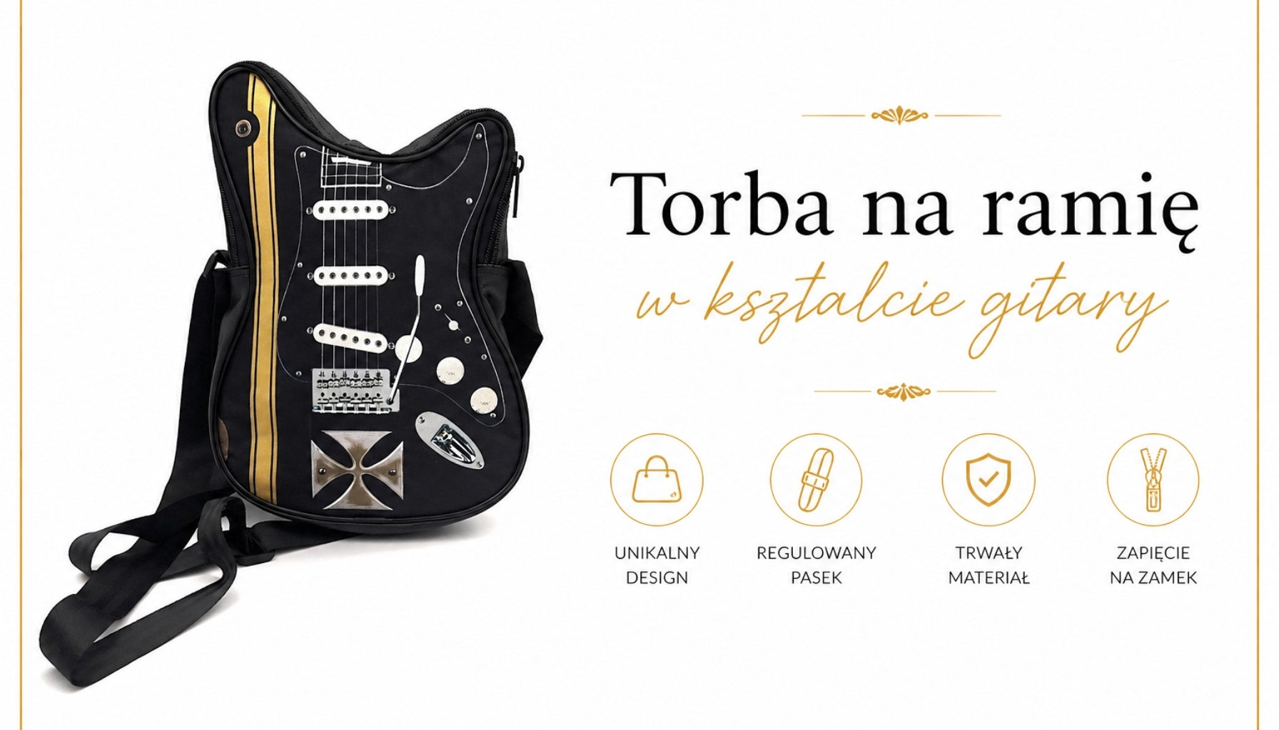 Umhängetasche in Gitarrenform mit Malteserkreuz – Geschenk für einen Gitarristen - RBG-005