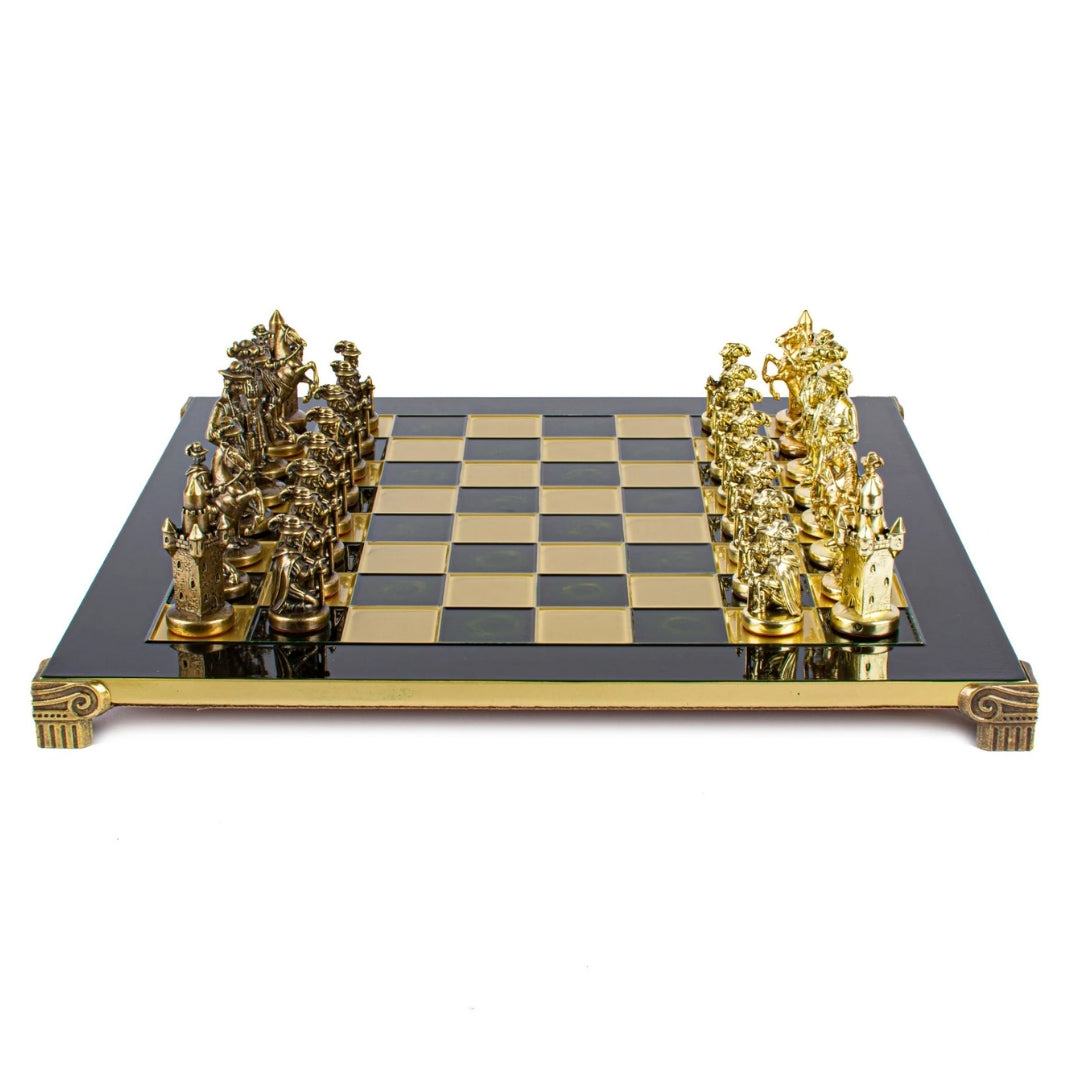 Exklusive Metallschachfiguren – Messing-Schachbrett 44 x 44cm – Mittelalter – S12CBLU