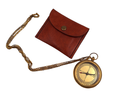 Brass compass on a chain in a leather case - CN215/2.5