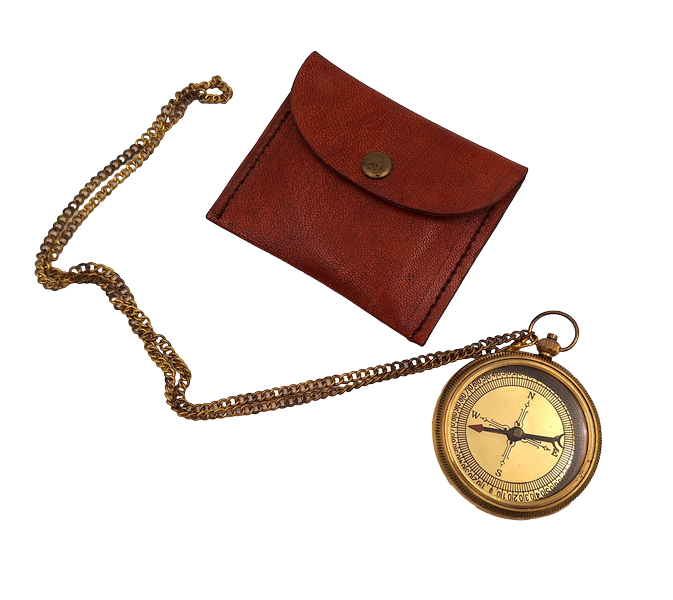 Brass compass on a chain in a leather case - CN215/2.5
