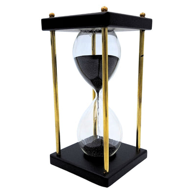 Sanduhr aus Messing und Holz 5 Minuten – schwarzer Sand – elegante Retro-Dekoration - STRS