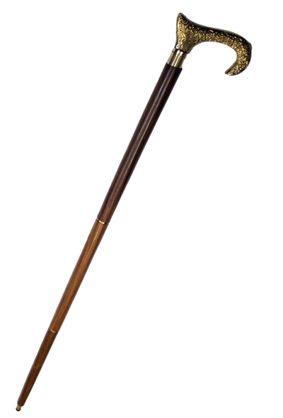 Wooden Walking Cane with Golden Handle - Foldable - Elegant Gift with Personalized Engraving Option - 91.5 cm, Brown with Brass Grip