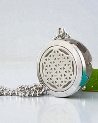 Aurelia Vita – Aromatherapie-Diffusor-Halskette Blume des Lebens 25 mm aus Edelstahl