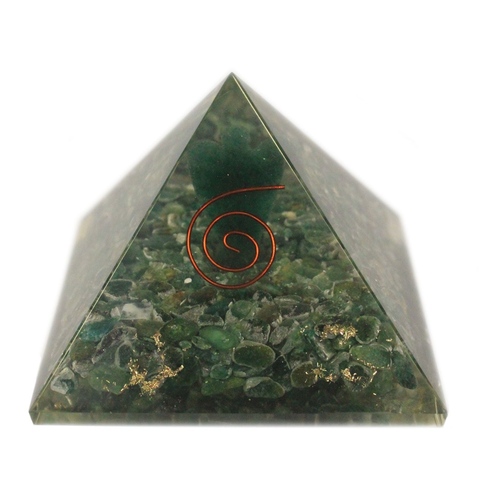 Magische Orgonit-Pyramide 70 mm - Engel mit esoterischen Objekten, grünlichem Inneren und handgefertigter Ausführung