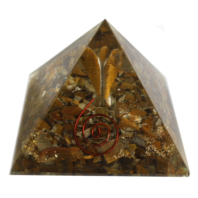 Magische Orgonit-Pyramide 70 mm - Engel mit esoterischen Objekten, grünlichem Inneren und handgefertigter Ausführung