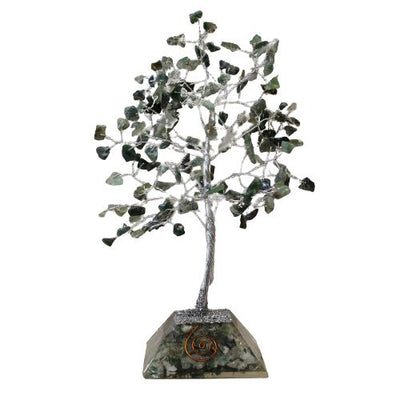 Alberello di pietra con base in orgonite - 160 pietre di agata muschiata