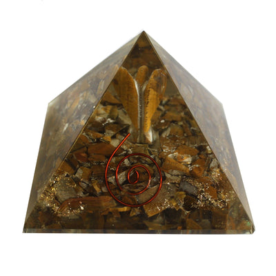 Magische Orgonit-Pyramide 70 mm - Engel mit esoterischen Objekten, grünlichem Inneren und handgefertigter Ausführung