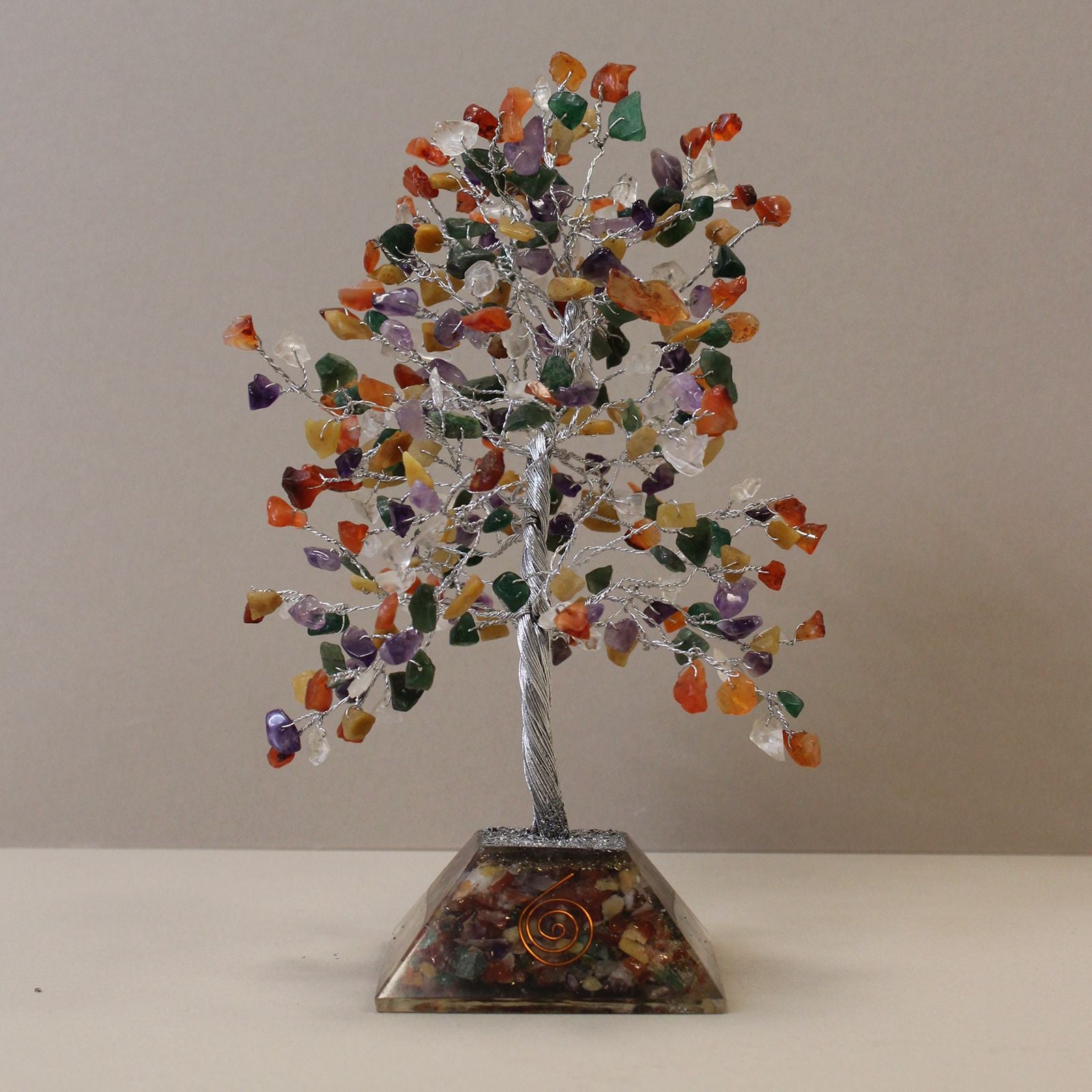 Lucky Tree with Orgonite Base - 320 Colorful Stones - Impressive Home Decoration or Gift - Stable Orgonite Base - Symbol of Positive Energy and Harmony