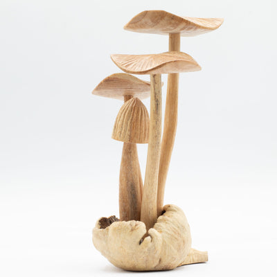 Champignons forestiers sculptés à la main - Ensemble de 4 grands champignons en bois naturel, parfaits comme cadeau - Hauteur 14 cm, style rustique unique, idéal pour la décoration intérieure