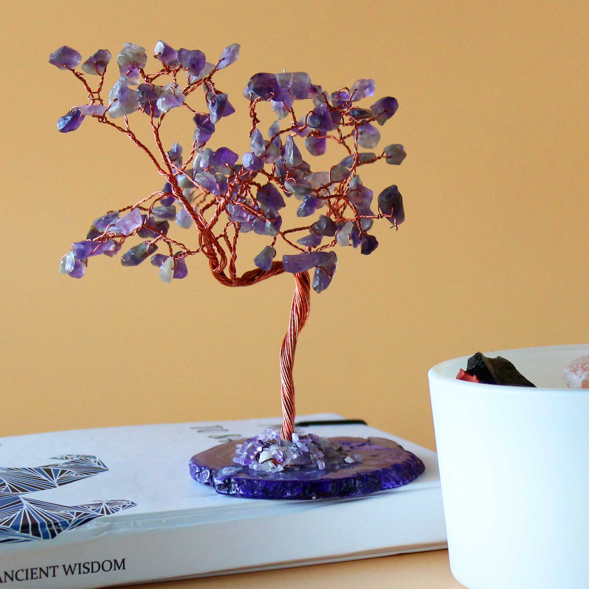 Arbre de Cristaux Améthyste sur Base Naturelle d'Agate