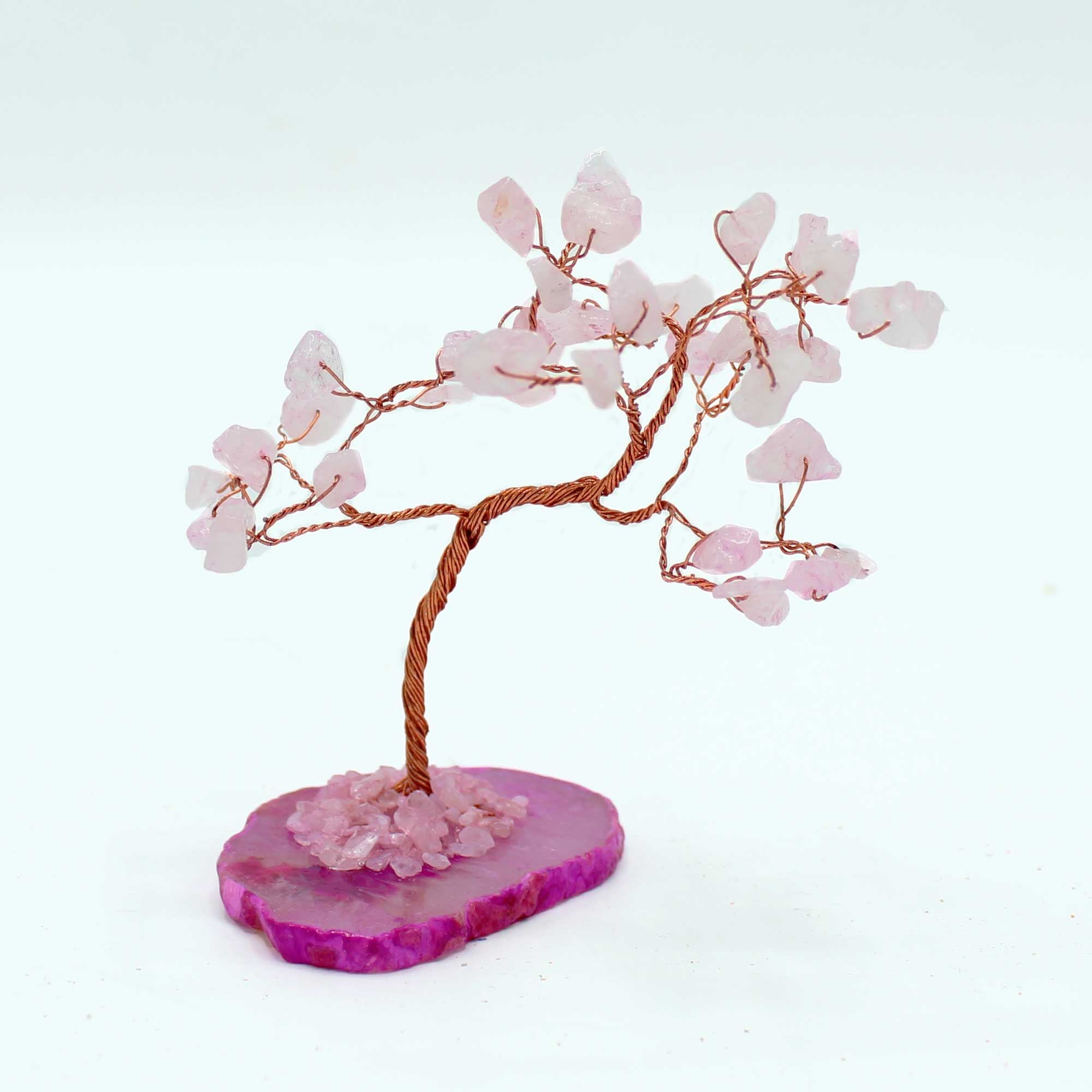 Alberello Magico di Pietre Quarzo Rosa su Base di Agata Rosa