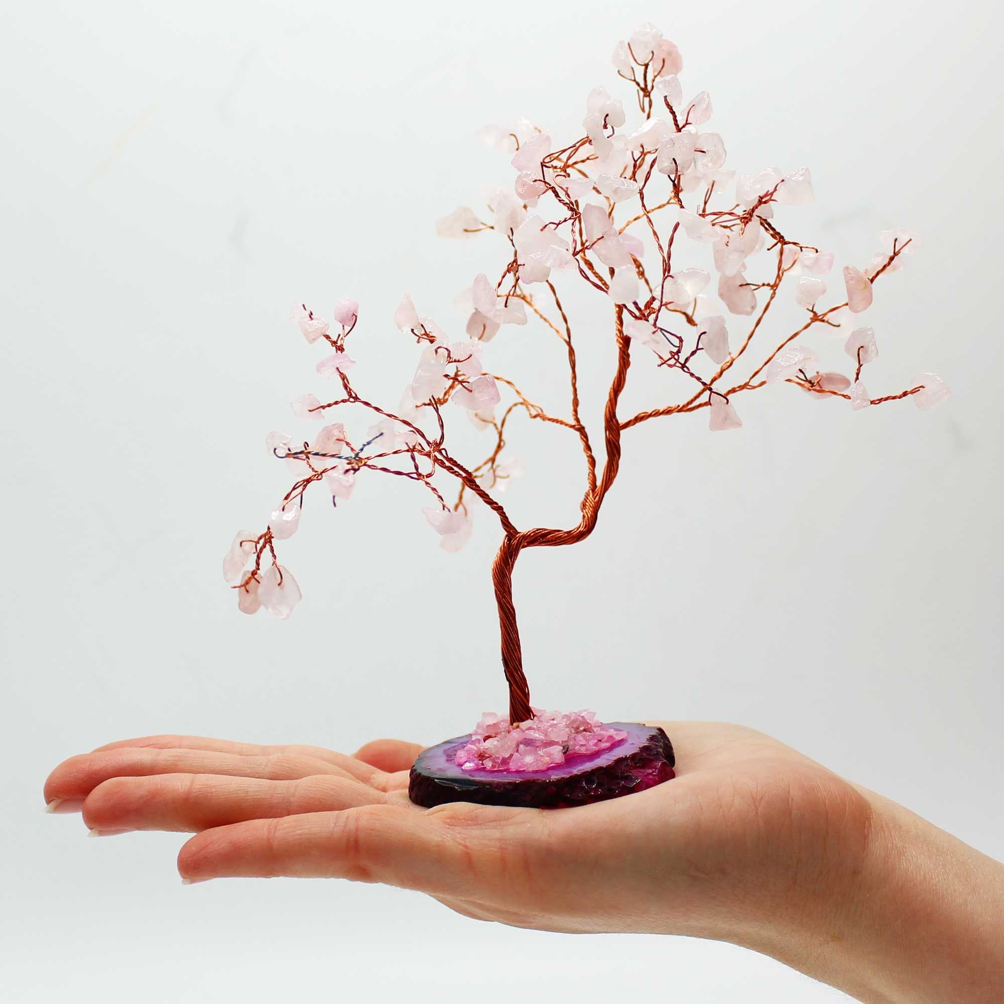 Arbre en Quartz Rose sur Base d'Agate Rose  