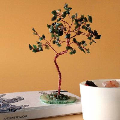 Arbre Magique de Cristaux en Aventurine Verte sur Base d'Agate Verte