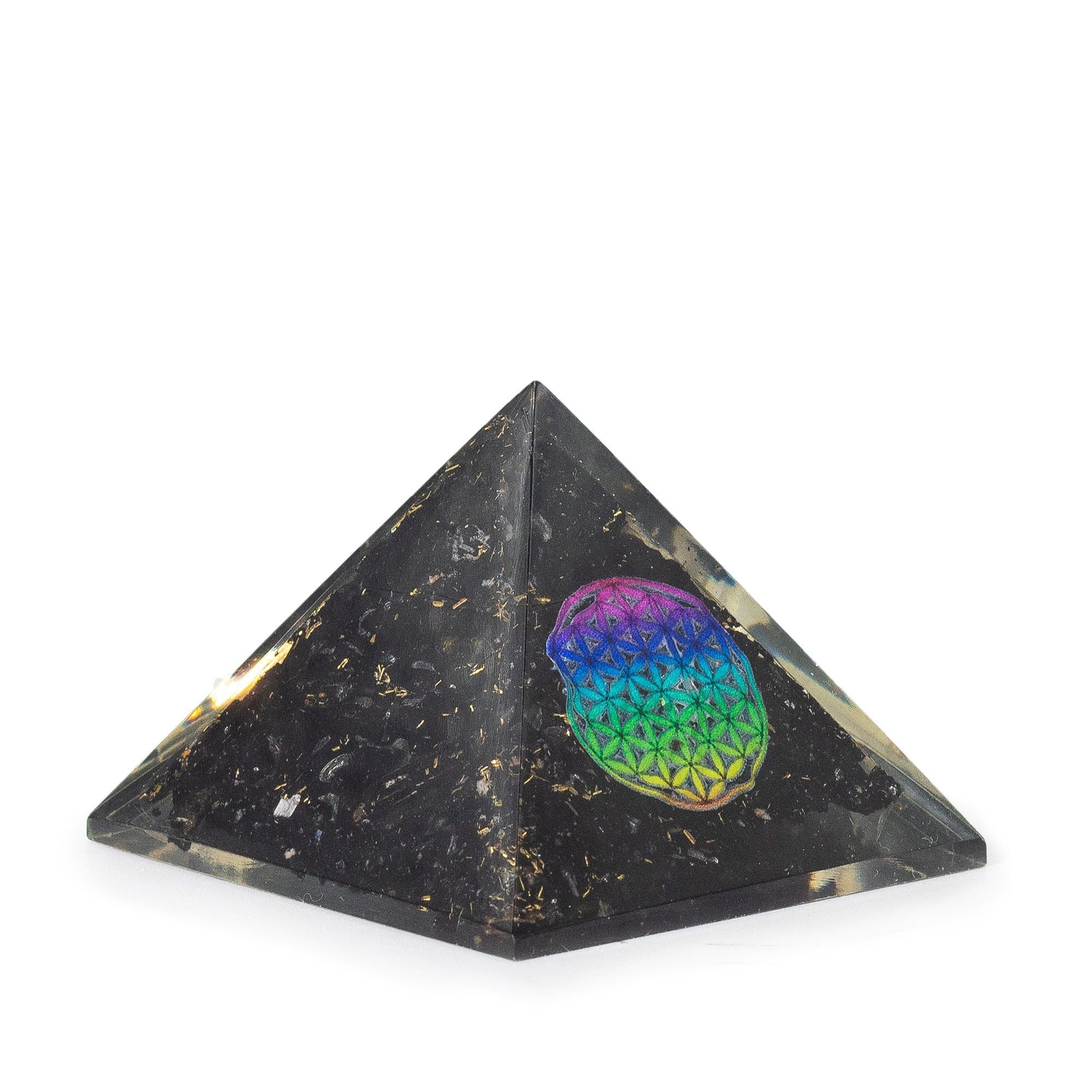 Orgone Pyramid with Black Tourmaline 5.5x4.5cm with Flower of Life